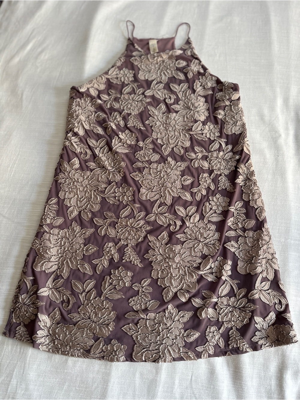 NWT Lazy Sundays Floral Textured Halter Mini Dress Lavender Cream | L